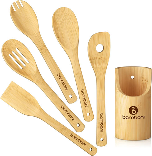 Bamboo Cooking Utensils - Bamboo Kitchen Utensils Wood Spoons For Cooking Bamboo Spoons For Cooking Wooden Spoon Set...