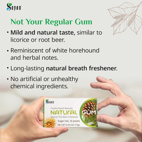 Sayan Sugar-Free All Natural Siberian Pine Tree Resin and Beeswax Chewing Gum – 6 Packs (96 Pieces) for Fresh Breath – Vegetarian, Non-GMO, Gluten...
