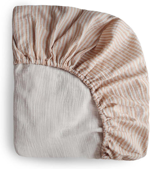 mushie Extra Soft Muslin Fitted MINI Crib Sheet | 24"x 38" (Natural Stripe)...