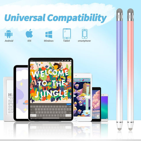 Stylus Pens for Touch Screens (2 Pcs), Compatible with All Capacitive Touch Screens,High Sensitivity & Precision Fiber Tips (White Pink+White Purp...
