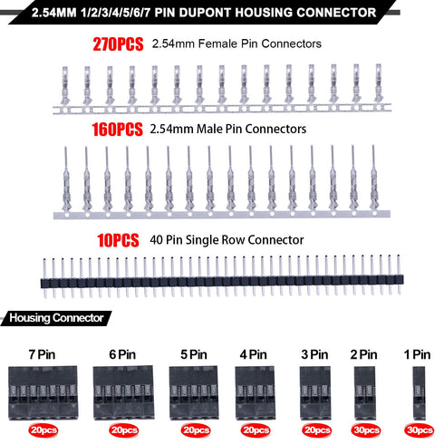Twidec/600PCS 2.54mm Dupont Connector Kit 1/2/3/4/5/6/7 Pin Housing Connector with 2.54 Male and Female Dupont Terminals Crimping Connectors and 2...
