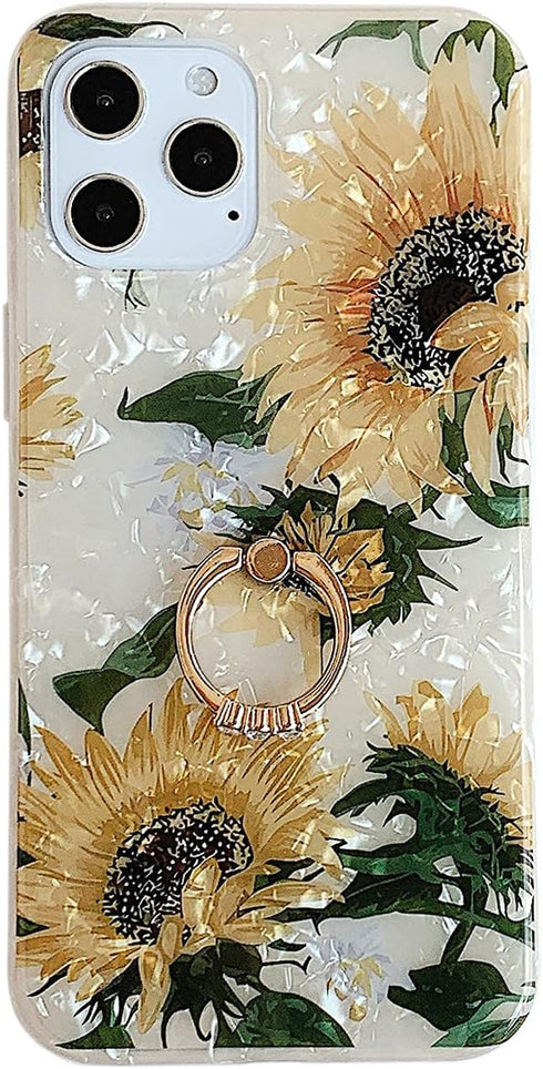 Qokey Compatible with iPhone 11 Pro Max Case 6.5 inch,Flower Design Cute Clear for Men Women Girls with 360 Degree Rotating Ring Kickstand Soft TP...