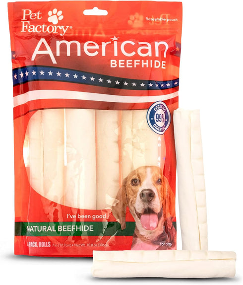 Pet Factory American Beefhide 7" Rolls Dog Chew Treats - Natural Flavor, 4 Count/1 Pack...