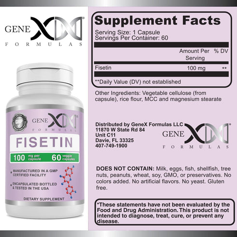 GENEX Fisetin 100mg/Serving (60 Capsules) | Antioxidant That Supports Healthy Aging and Brain Wellness - Non-GMO, Gluten Free, Vegetarian - 2 Mont...