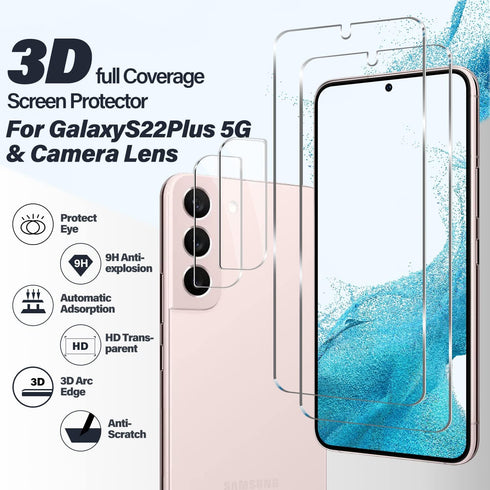 BIGFACE Galaxy S22 Plus Tempered Glass Screen Protector, 2 Pack, Anti-Scratch, Ultrasonic Fingerprint Unlock, Case Friendly, 9H Hardness...