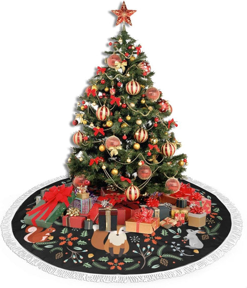 Forest Wreath Christmas Animal Fox Christmas Tree Skirt Gorgeous Edge Tassel Lace for 36" Xmas Ornaments Decoration...