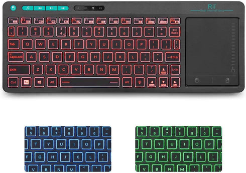 Rii K18 Plus Wireless 3-LED Color Backlit Multimedia Keyboard with Multi-Touch Big Size Trackpad,Rechargable Keyboard for Android TV Box,PC,Smart ...