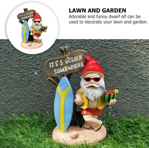 Garden Gnomes Outdoor Funny-It is 5 O'clock Somewhere Gnome Ourdoor Statue for Indoor Outdoor Garden Gnome Sculpture Patio Yard Lawn Dwarf Decorat...