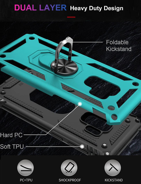 IKAZZ for Galaxy S9 Case,Military Grade Shockproof Heavy Duty Protective Phone Cover Pass 16ft Drop Test with Magnetic Kickstand Turquoise...