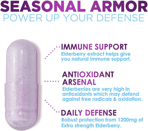 Elderberry Immune Support 10:1 Extract Capsules - Daily Immune Support Supplement for Adults, Natural Sambucus Black Elderberry Vitamins, Vegan Vi...