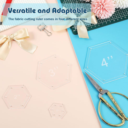 4 Pcs Quilting Rulers 4 Sizes Sewing Rulers Clear Quilting Templates for Fabric Cutting Crafts Supplies (Hexagon,1 Inch, 2 Inch, 3 Inch, 4 Inch)...