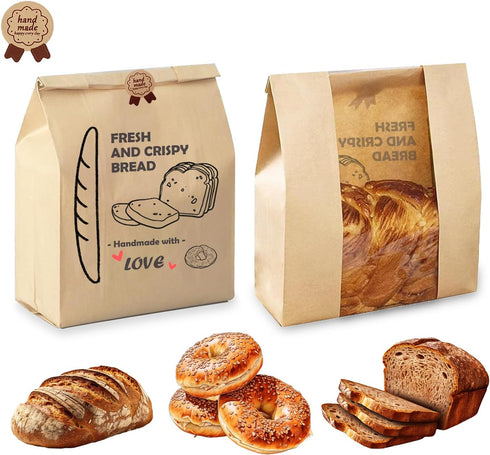 25 PCS Kraft Paper Bread Bags for Homemade Bread with Clear Window Large Sourdough Bread Bags Includes Label Seal Stickers Bakery Food Packaging B...