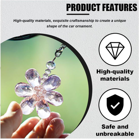 Crystal Flower Car Pendant, Car Rear View Mirror Charm Decor Hanging Ornament, Car Interior Accessories for Women (Pink Flower)...