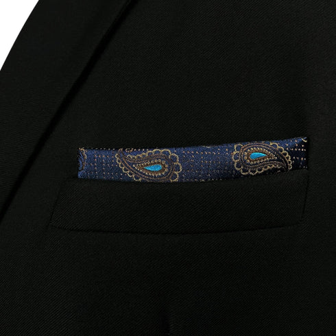 S&W SHLAX&WING Pocket Squares for Men Dark Blue Brown Paisley...