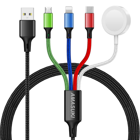 Upgraded Multi Charging Cable for Apple Watch Charger Magnetic Wireless iWatch Charger Nylon Braided USB C/Lightning/Micro Compatible with iWatch ...