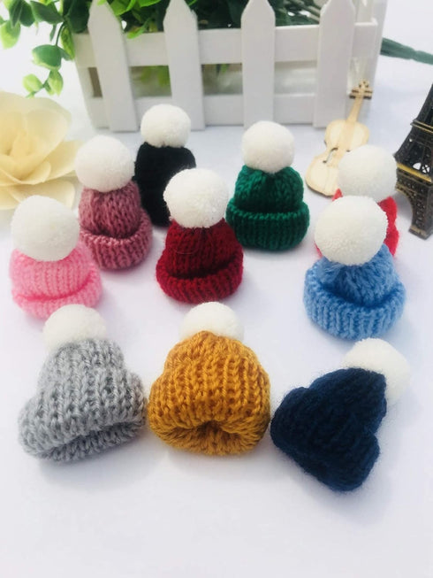 10 Pieces Mini Knitting Wool Yarn Hats for Miniature Work DIY Hair Accessories Crafts Cute Doll Hat Jewelry Making Phone Case DIY...