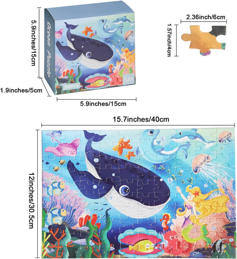 100 Piece Jigsaw Puzzles for Kids Age 4-8, Ocean Floor Puzzles for Toddler Children Boys and Girls Age 5 6 7 Educational Learning Toys Preschool B...