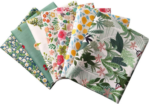levylisa 7PCS Green Summer Fabric Tropical Floral Quilting Fat Quarter Bundles 18" x 22" DIY Cotton Fabric for Patchwork...