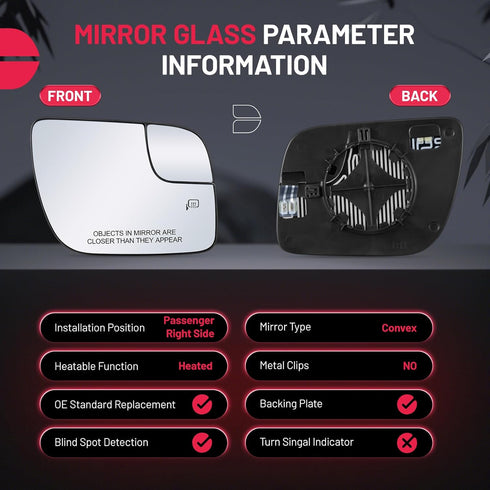 BDFHYK Passenger Right Side Heated Mirror Glass Compatible with 2011-2019 Explorer Side View Exterior Mirror with Backing Plate, Replaces BB5Z17K7...
