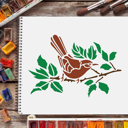 FINGERINSPIRE Bird Tree Branches Stencils Wall Decoration Template 29.7x21cm/11.6x8.3 inch Plastic Bird Drawing Painting Stencils Rectangle Reusab...