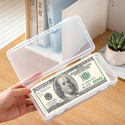 2 PCS Plastic Storage Case with 100 PCS Clear Paper Money Holder, Thicken Paper Money Currency Collection Sleeves Protector Bag with Money Storage...