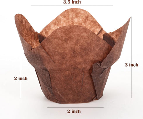 GOLDEN APPLE, 100 Pcs Tulip Cupcake Liner Lotus Parchment Baking Cup Muffin Tins Cups for Weddings, Birthdays, Baby Showers, Brown...