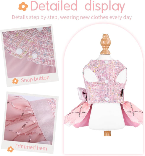 Dog Dress for Small Dogs Girl Summer Puppy Dresses Clothes Outfit for Chihuahua Yorkie Teacup Pink Dog Wedding Dress Holiday Cute Bowknot Pet Skit...