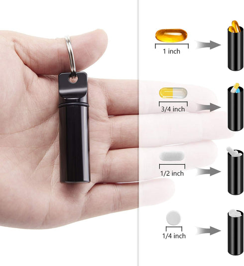2 Pack Small Pocket Pill Box Keychain, Portable Mini Aluminium Alloy Pill Organizer Case Container for Purse, Waterproof Metal Pill Holder Medicin...