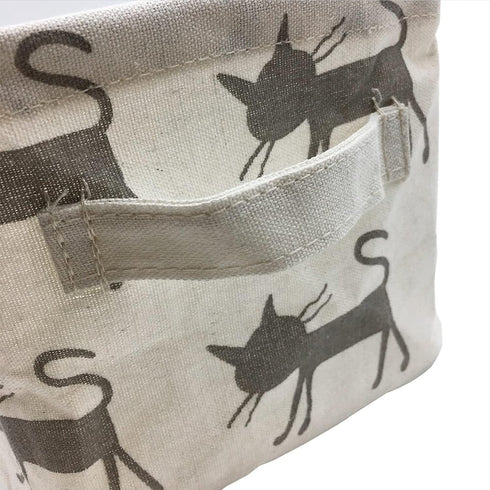Mziart Small Foldable Canvas Storage Basket with Handles, Cotton Linen Storage Bin Organizer for Nursery Kids Shelves & Desks (Grey Cat)...