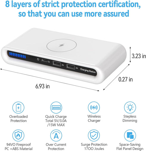 Wireless Charger 30W USB Wireless Charging Station for Multiple Device with USB C Ports Compatible for iPhone 15/14/13/12/Pro Max Google Pixel...
