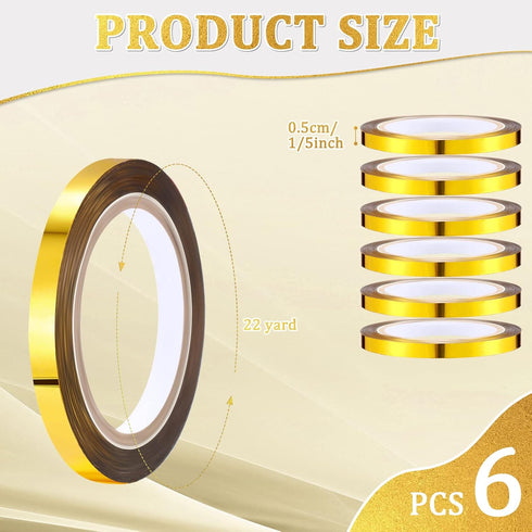 6 Pcs Gold Tape Graphic Tape Metallic Mirror Tape DIY Graphic Tape Metallic Mirror Wrapping for Crafts Decoration 22 Yards (1/5 Inch)...