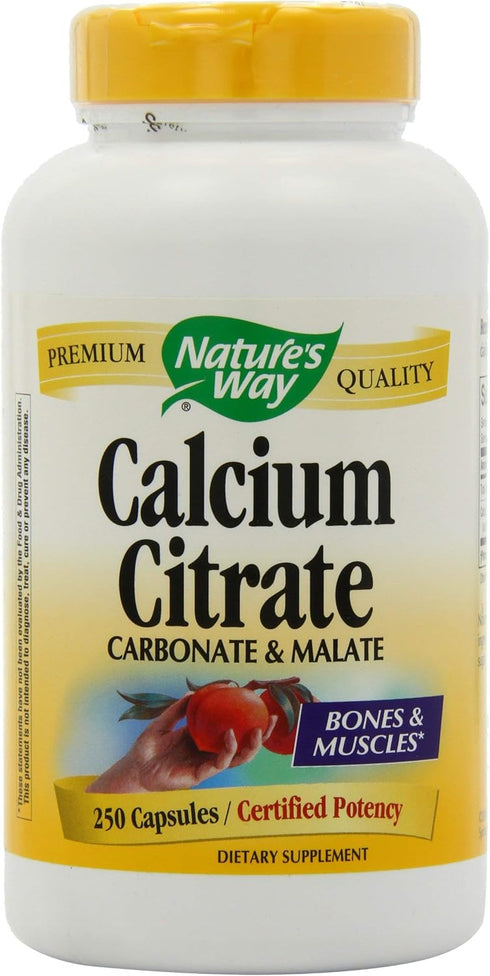 Nature's Way Calcium Citrate, 500 mg Calcium per 2-Capsule Serving, for Bone Health & Muscle Function*, Blend of Citrate, Carbonate & Malate, Glut...