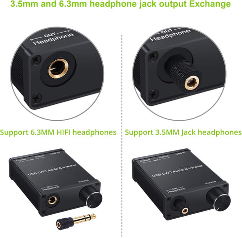 LiNKFOR USB DAC and Headphone Amplifier, Coaxial/Optical/6.35mm Headphone Output, USB to Coaxial S/PDIF Digital to Analog Converter Comaptible wit...