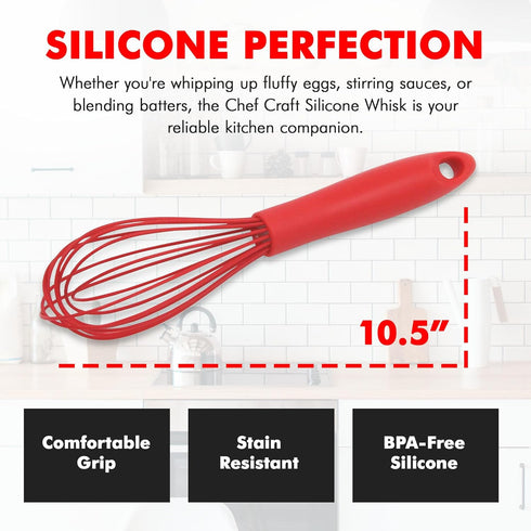 Chef Craft Premium Silicone Wire Cooking Whisk, 10.5 Inch, Red...