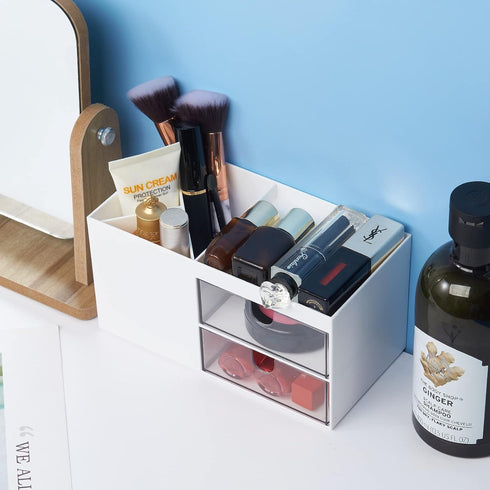 LETURE Office Desk Organizer with drawer, Office Supplies and Desk Accessories, Business Card/Pen/Pencil/Mobile Phone/Stationery Holder Storage Bo...