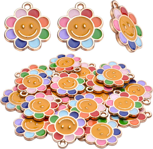 Aylifu Enamel Flower Charms,20Pcs Daisy Face Charm Colorful Enamel Flower Charm for DIY Crafting Bracelet Jewelry Making...