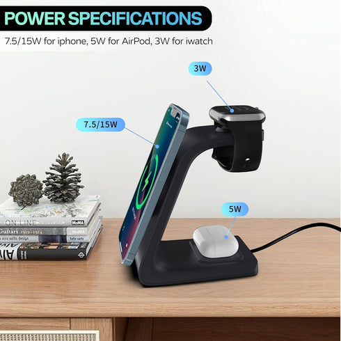 3 in 1 Magnetic Wireless Charger Station for Apple Devices with 30W QC3.0 Adapter 7.5W/15W Fast Charging for iPhone12/13/14/15/Pro/Pro Max/Plus/Mi...