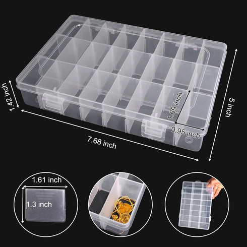 2 Pack 24 Grids Clear Plastic Organizer Box, Storage Container with Adjustable Divider, Craft and Bead Storage Organizer Box for DIY Crafts Jewelr...