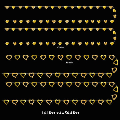 Cheerland Gold Heart Garland Romantic Decorations Paper Streamers Hanging for Mother’s Day Best Mom Tea Brunch Engagement Wedding Anniversary Brid...