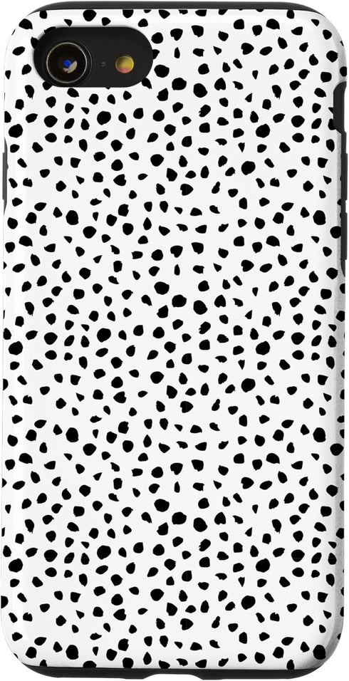 iPhone SE (2020) / 7 / 8 Popular Dalmatian Pattern, White w Brush Stroke Black Spots Case...