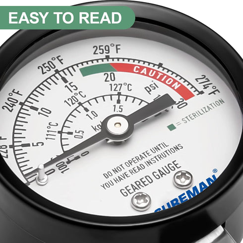 MEASUREMAN Black Steel Pressure Cooker Gauge, Pressure Canner Gauge, Steam Pressure Gauge, 2" Dial, Lower Mount, Including Hexagon Gasket and Nut...