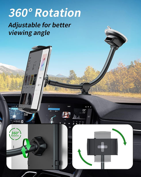 Tablet Car Mount Windshield Dashboard, Suction Cup Long Gooseneck Tablet Holder for Car, Truck, SUV, Compatible with 7-12.4 Inch Tablet/iPad/Samsu...