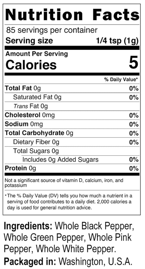 Viva Doria Rainbow Peppercorns - Four Peppercorn Blend, Whole Black, Green, Pink and White Pepper, Steam Sterilized 6 Oz, For Grinder Refill...