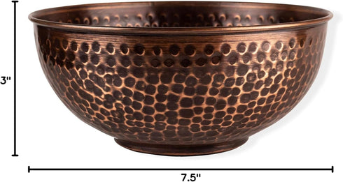 GoCraft Antique Copper Mixing Bowl with Hammered Finish for Salad, Egg Beating, Decorative & Kitchen Serving Purposes - 7.5" (Antique Finish)...