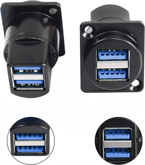 QIANRENON USB 3.0 Socket Dual USB Panel Mount Solderless Connector, USB 3.0 Female to Female Coupler Socket USB Panel Mount Pass Through Adapte fo...