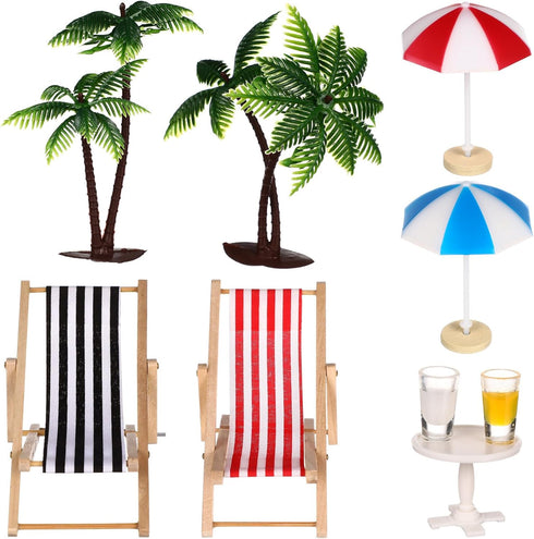 Mini Umbrella Palm Chair Beach Miniature Accessories Mini Umbrella Palm Chair Miniature Toys Dollhouse Outdoor Accessories Micro Landscape Beach C...