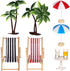 Mini Umbrella Palm Chair Beach Miniature Accessories Mini Umbrella Palm Chair Miniature Toys Dollhouse Outdoor Accessories Micro Landscape Beach C...
