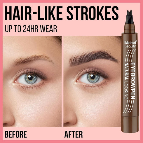 iMethod Microblading Eyebrow Pen - Eyebrow Pencil Magical Upgraded Eye Brow Pencils for Women with 4 Fork Tip & Spoolie Brush for Natural-Looking ...