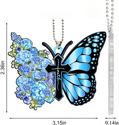 Butterfly Car Accessories Pendant, Hanging Charm Home Decoration Keepsake, Butterfly Car Hanging Ornament for Rear View Mirror Christmas Valentine...