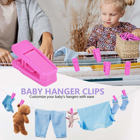 40 Pcs Plastic Baby Hanger Clips Slim-line Finger Clips Set for Clothes Hanger Velvet Hanger (Pink)...